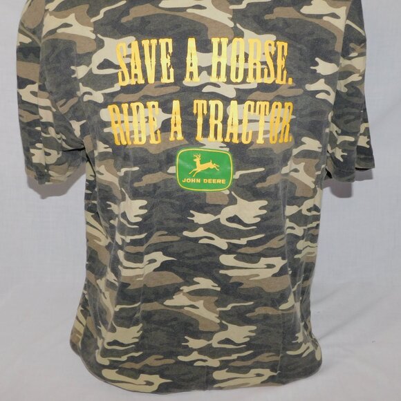 John Deere Ride a Horse Save a Tractor Mens XL Camo Short sleeve T Shirt - Picture 2 of 8